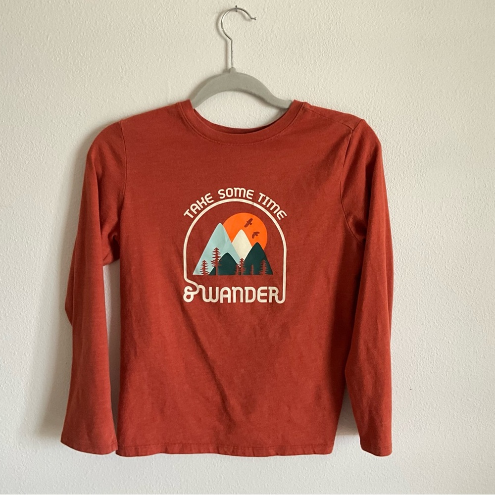 Kids boys Cat & Jack Rust Wander Graphic Long Sleeve Tee L 10/12